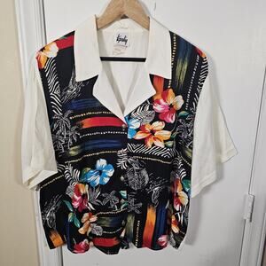 VTG Tapestry Women's Bold Floral Collared Button Up Crop Blouse Top 1X USA 80s
